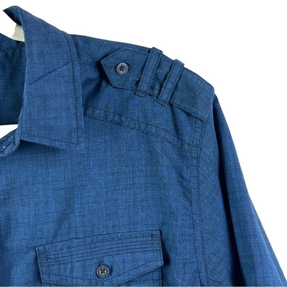 Helix Athletic Fit Men's Button Down Shirt Navy Blue Short Sleeve Size Medium - Picture 3 of 7